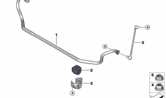 Estabilizador con Cojinete de Goma Delantero para BMW E81, E82, E87, E88, E90, E92 (OEM 31356796301). Original BMW