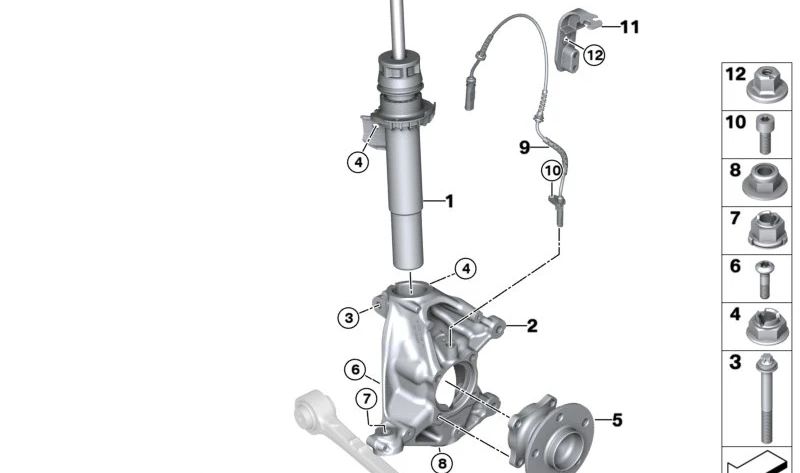 Amortiguador delantero derecho OEM 31316887106 para BMW i3 (I01). Original BMW.