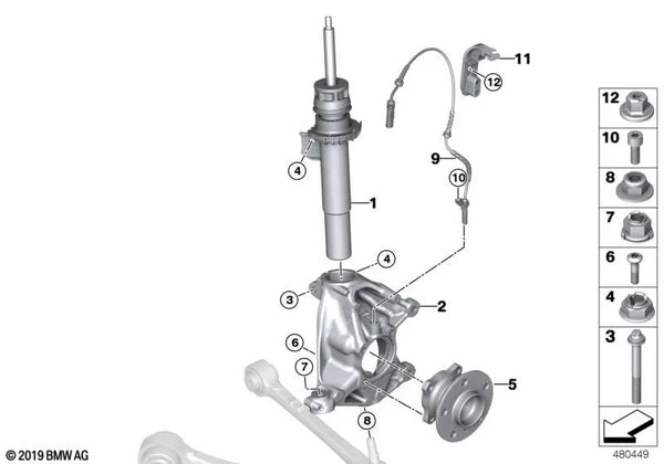 Amortiguador delantero derecho para BMW I01, I01N (OEM 31316880098). Original BMW