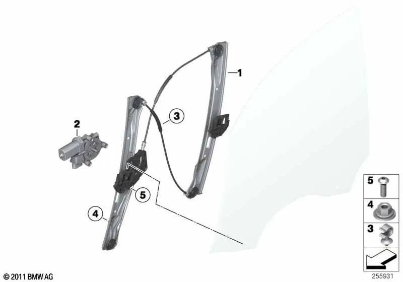 Fensterheber ohne Motor vorne links für BMW F30, F31, F35, F80 (OEM 51337281885). Original BMW