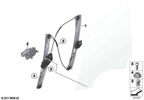 Mecanismo del elevalunas delantero izquierdo para BMW Serie 3 F30, F31, F35, F80 (OEM 67627406633). Original BMW