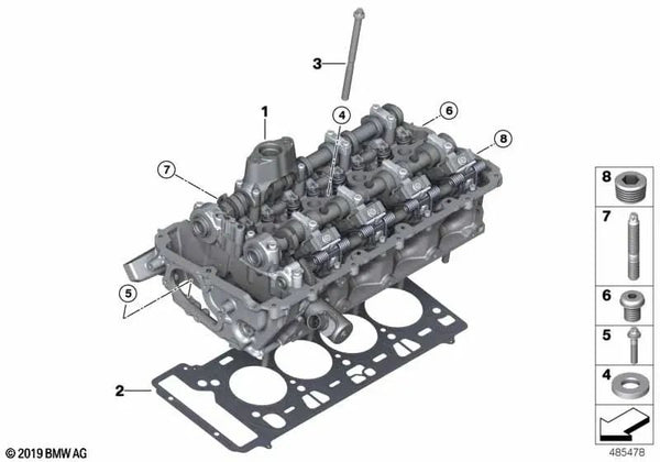 Cabeza del cilindro con tren de válvulas para BMW F90, F90N Serie 5, F91, F92, F93 Serie 8, X5 F95, X6 F96 (OEM 11121544163). Original BMW