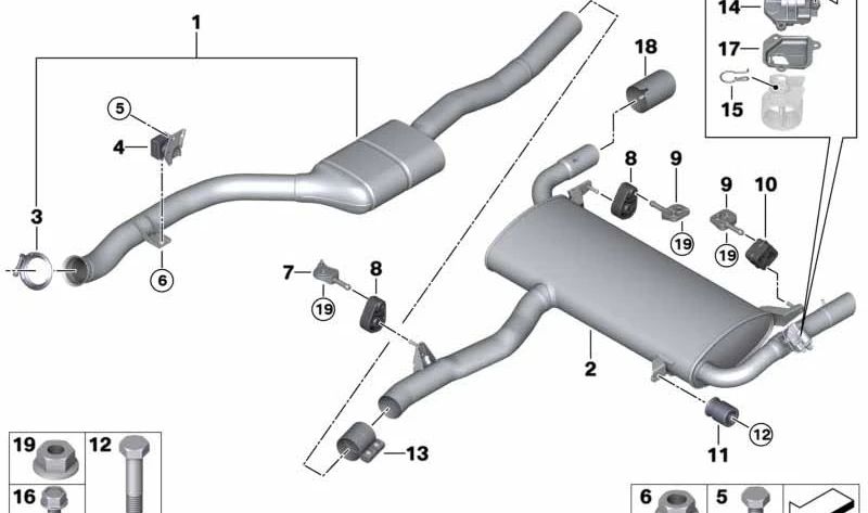 Silenzioso posteriore con valvola di scarico OEM 18308693961 per BMW (X4 G02). BMW originale.