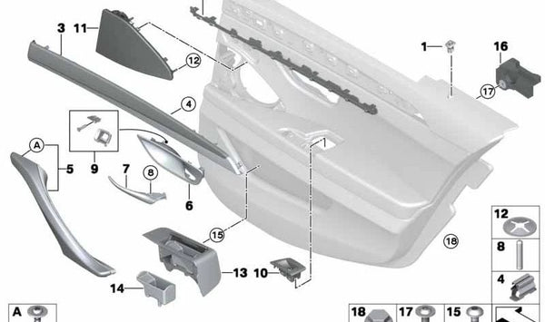 Cenicero puerta trasera derecha para BMW Serie 5 F10, F11, F18 (OEM 51427226448). Original BMW.