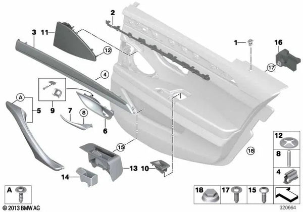 Cenicero puerta trasera derecha para BMW Serie 5 F10, F11, F18 (OEM 51427226450). Original BMW