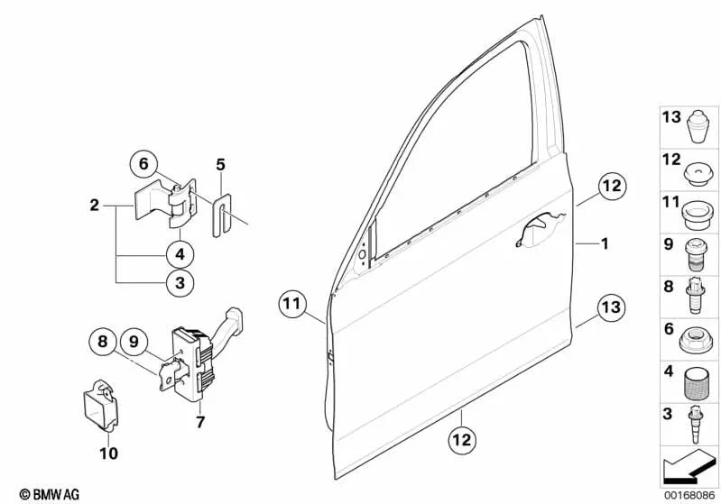 Tope de puerta delantero para BMW E90, E90N, E91, E91N (OEM 51217259243). Original BMW