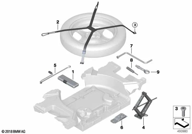 Gato de articulación de manivela para BMW X3 F97, G01, X4 F98, G02, X5 E53, E70, E70N, F15, F85, X6 E71, E72, F16, F86 (OEM 71126756310). Original BMW