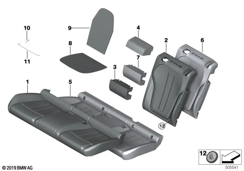 Funda asiento trasero cuero para BMW F16 (OEM 52207379016). Original BMW