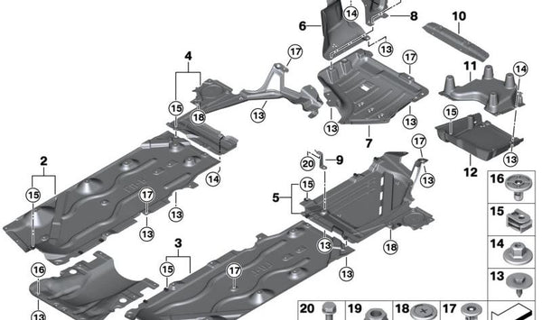 Soporte inferior de revestimiento trasero OEM 51757410775 para BMW F45, F48, F39. Original BMW.