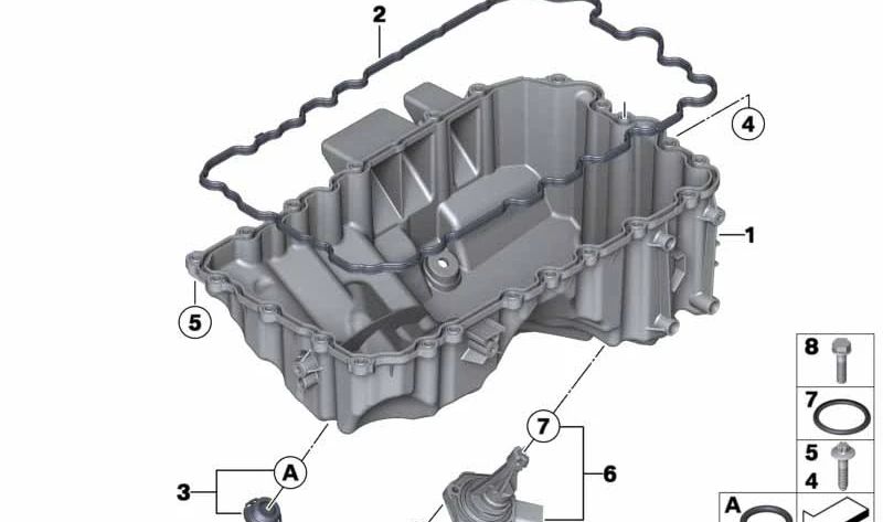 Cárter de aceite para BMW F20, F21, F22, F23, F30, F31, F34, F35, F32, F33, F36, F07, F10, F11, F18, E84, E89 (OEM 11137618512). Original BMW