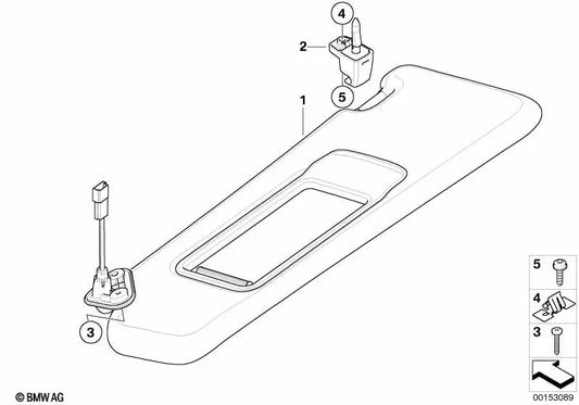 Right fabric sun visor for BMW E90, E90N, E91, E91N (OEM 51166981652). Genuine BMW.