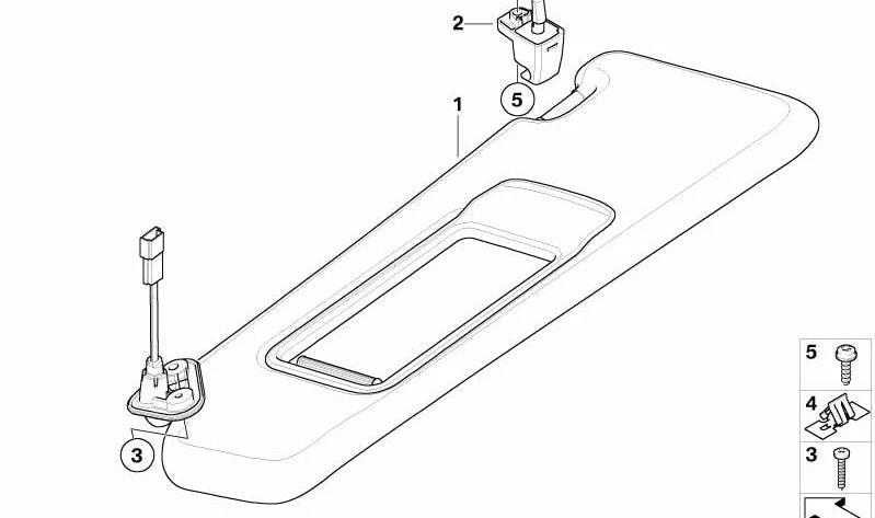 Left fabric sun visor for BMW 3 Series E90, E91 (OEM 51167837751). Original BMW