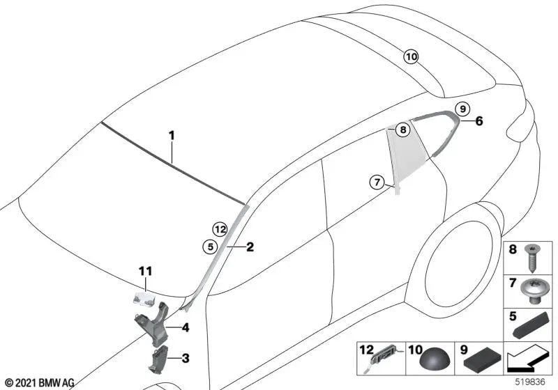 Leiste ventana lateral trasera izquierda para BMW X4 F98, G02 (OEM 51377416553). Original BMW