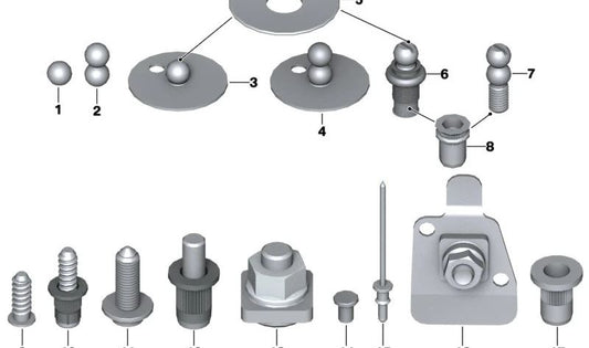 Blind Nietschraube für BMW 1 F20 -Serie, F21, F40, Serie 2 F22, F23, F44, Serie 3 F30, F31, F34, F35, F80, G20, G21, G28, Serie 4 F32, F33, F36, F82, G22 , G23, G26, Serie 5 F10, F18, G30, G31, G38, Serie 6 F06, G32, Serie 7 F01, F02, G11, G12, Serie 8