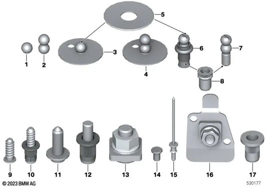 Doppelkugel mit Gewindebolzen für BMW 2er G42, G87, U06, 3er G20, G21, G80, 4er G22, G23, G82, 5er F10, F18, F90, G30, 6er G32, 7er G11, G12, G70, Serie 8 F91, F92, F93, G14, G15, G16, i I20, X1 U11, X3 F97, G01, G08, X4 F98, G02,