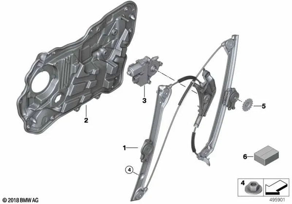 Elevador de ventana sin motor delantero derecho para BMW Serie 6 G32, G32N (OEM 51338494810). Original BMW