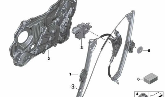 Elevador de ventanilla sin motor trasero izquierdo para BMW Serie 6 G32, G32N (OEM 51358494805). Original BMW