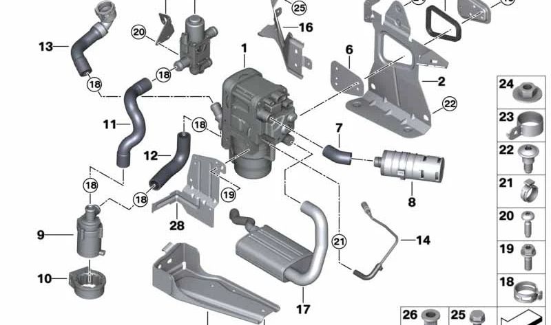 Soporte de calefacción auxiliar para BMW Serie 3 G20, G21, Serie 4 G22, G23 (OEM 64126835255). Original BMW