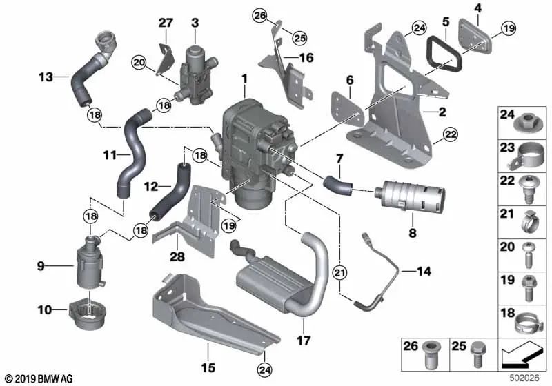 Soporte de Bomba de Circulación para Calefacción Estacionaria para BMW Serie 3 G20, G20N, G21, G21N, Serie 4 G22, G23, G26, Serie 5 G30, G31, G30N, G31N, Serie 6 G32, G32N, Serie 7 G11, G11N, G12, G12N, Serie 8 G14, G15, G16, X3 F25, G01, G01N, X4 F26, G0