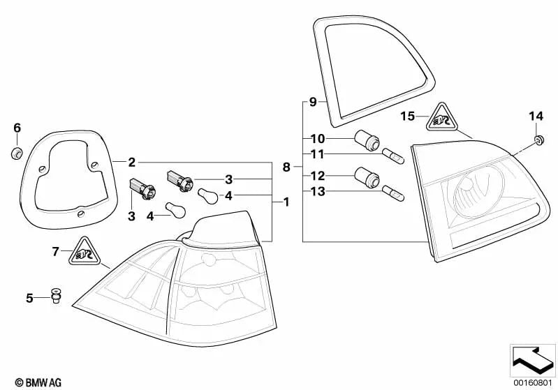 Piloto trasero lateral derecho blanco para BMW E61N (OEM 63217177696). Original BMW