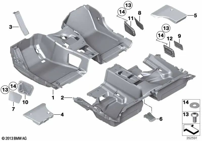 Revestimiento de suelo delantero para BMW E84 (OEM 51478050130). Original BMW