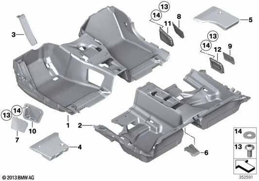 Front Left Footwell Insert for BMW E81, E82, E87, E87N, E88, E90, E90N, E91, E91N, E92, E92N, E93, E93N, E84 (OEM 51477075862). Original BMW