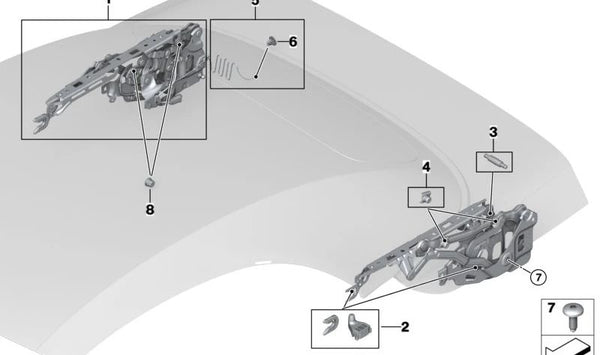 Kit de reparación soporte cierre techo OEM 54345A05E29 para BMW G23, G83. Original BMW.