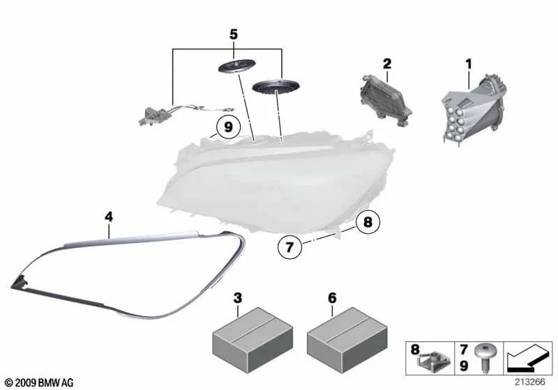 Rechte Scheinwerferabdeckung für BMW 7er F01, F02, F04 (OEM 63117225234). Original BMW