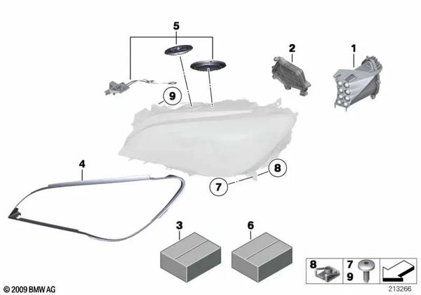 Tapa cubre faro derecho para BMW Serie 7 F01, F02, F04 (OEM 63117225234). Original BMW