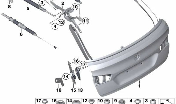 Amortiguador de portón trasero OEM 51247207011 para BMW Serie 5 (F11). Original BMW.