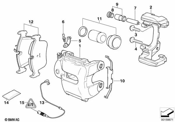 Carcasa de pinza de freno derecha para BMW Serie 5 E60, E60N, E61, E61N Serie 6 E63, E63N, E64, E64N Serie 7 E65, E66 (OEM 34116768068). Original BMW.