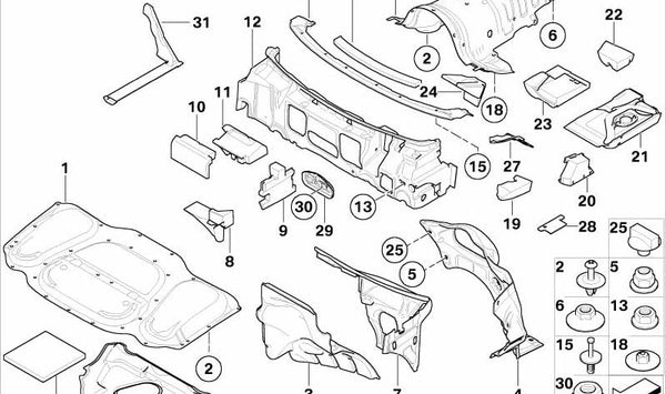 Aislante acústico para capó delantero OEM 51487135244 para BMW E65, E66. Original BMW.