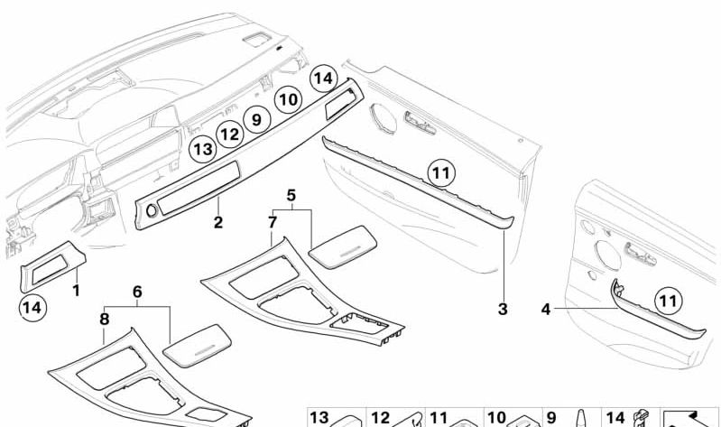 Moldura decorativa puerta delantera derecha para BMW E90N, E91N (OEM 51417258140). Original BMW