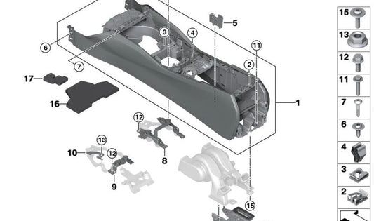 Center console for BMW 5 Series G30, G31 and 6 Series G32 (OEM 51166833939). Original BMW