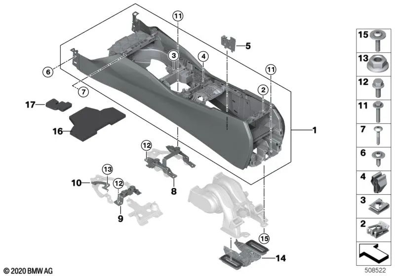 Center console for BMW G30, G31 (OEM 51166833960). Genuine BMW.