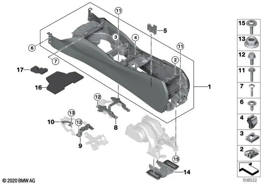 Center console for BMW G30, G31 (OEM 51166833960). Genuine BMW.