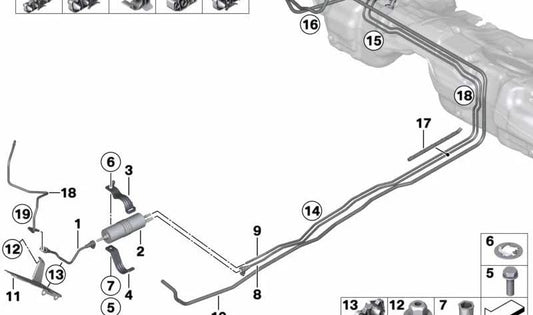 Tubo di alimentazione del carburante posteriore per BMW 3 F30 Series, F31, F80, 4 F32, F33, F36, F82, F83 (OEM 16127318359). BMW originale