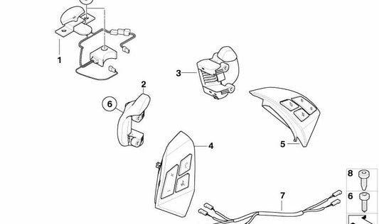 Botón multifunción derecho OEM 61319150246 para BMW E60, E61, E63, E64. Original BMW.