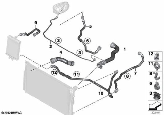 Manguera de refrigerante para BMW Serie 3 F30, F31, F34 Serie 4 F32, F33, F36 (OEM 17127812943). Original BMW