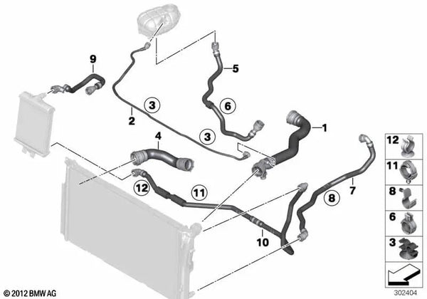 Manguera de refrigerante para BMW Serie 3 F30, F31, F34 Serie 4 F32, F33, F36 (OEM 17127812943). Original BMW