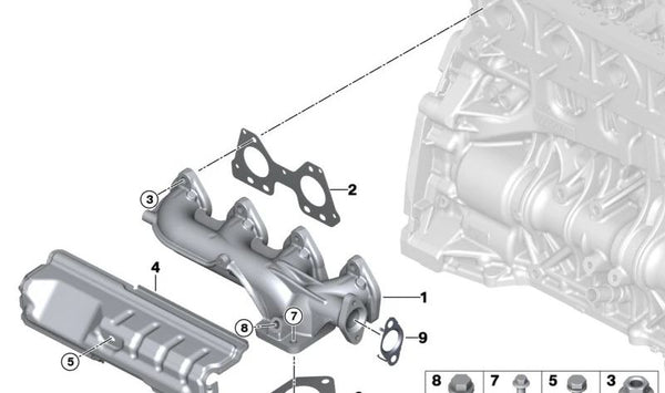 Escudo térmico sin amianto OEM 11628509117 para BMW E81, E82, E87, E88, F20, F21, F22, E90, E91, E92, E93, F30, F31, F34, F32, F33, F36, E60, E61, F07, F10, F11, E84, E83, F25. Original BMW.