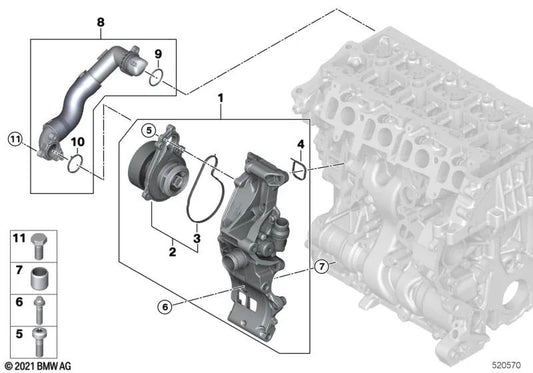 Refrigerant pump with BMW support 1 F40 series, series 2 F44, F45N, F46, F46N, U06, X1 F48, F48N, U11, X2 F39, and Mini F54, F54N, F55, F55N, F56, F56N, F57, F57N , F60 F60N (OEM 11518631940). Original BMW.