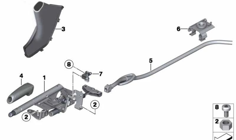 Rechte Bremshandbuch 34407853304 für BMW F87 (M2). Original BMW.