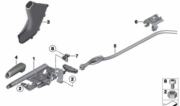 Palanca de freno de mano OEM 34406876775 para BMW F20, F21, F22, F23, F87, F30, F31, F34, F80, F32, F33, F36, F82, F83. Original BMW.