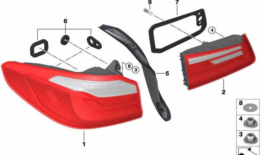 Carcaça da lanterna traseira esquerda OEM 63217382959 para BMW F90, G30. BMW original