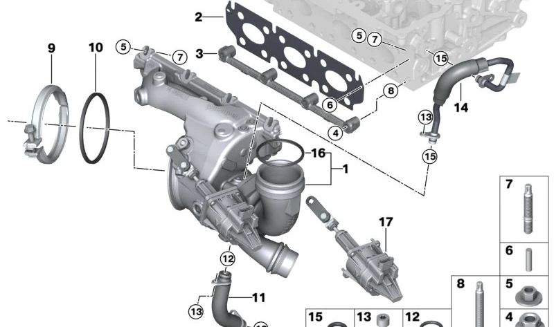 Junta del Colector de Escape para BMW Serie 1 F20, F21, F52, Serie 2 F22, F23, F45, F46, Serie 3 F30, F31, F35, Serie 4 F32, F36, X1 F48, F49, X2 F39, MINI F54, F55, F56, F57, F60 (OEM 11657618035). Original BMW