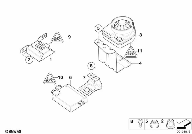 Soporte para sirena de emergencia para BMW Z4 E85, E86 (OEM 65756937448). Original BMW.