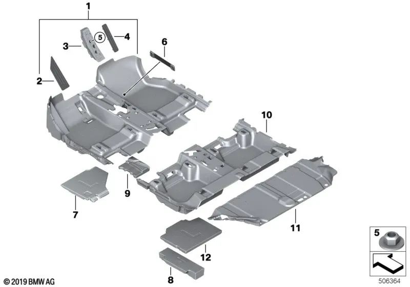 Bodenverkleidung delantera para BMW X1 Serie F48N (OEM 51475A01F71). Original BMW