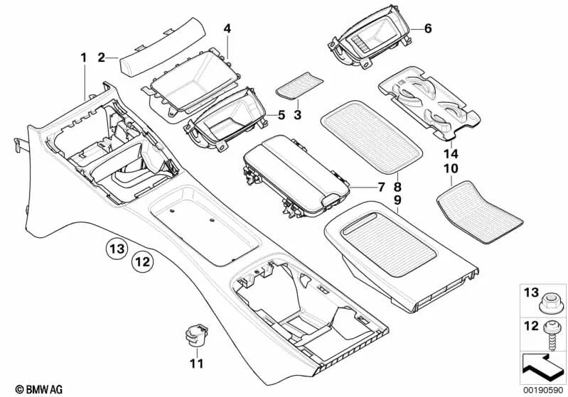 Cubierta consola trasera para BMW Serie 3 E92, E92N, E93, E93N (OEM 51166963915). Original BMW