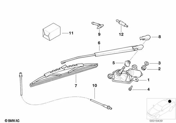 Tapa protectora del brazo limpiaparabrisas para BMW E36 (OEM 61628360157). Original BMW.